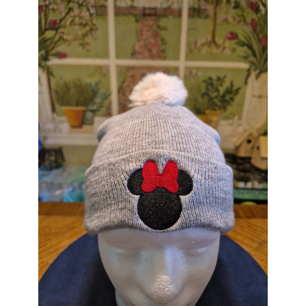 Disney Junior Minnie Beanie w/ Pompom Gray White Red Black Colors #781g